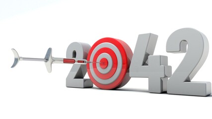 3D illustration of number 2042 with a syringe target concept