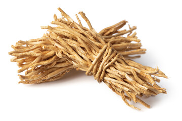 bunch of dried vetiver roots isolated on white background - 441547100