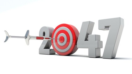 3D illustration of number 2047 with a syringe target concept