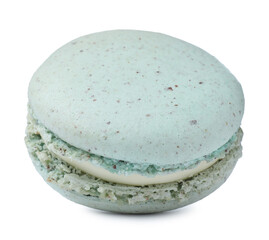 Light blue macaron isolated on white. Delicious dessert