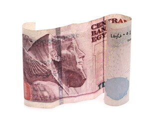 Ten Egyptian Pounds banknote, paper money bill isolated on white background