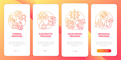 Generating hydrogen gas onboarding mobile app page screen. Electrolytic process walkthrough 4 steps graphic instructions with concepts. UI, UX, GUI vector template with linear color illustrations