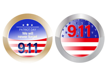 I will never forget 9/11. Two medal-like illustrations. - obrazy, fototapety, plakaty