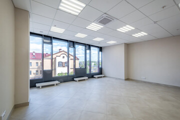 empty white room with repair and without furniture. room for office or clinic