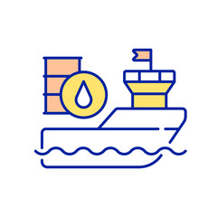 International freight shipping RGB color icon. Carrying liquid cargo. Fuel tanks. Petroleum products delivery. Isolated vector illustration. Transportation logistics simple filled line drawing