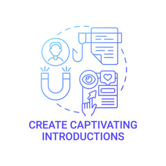 Create captivating introductions concept icon. Achieving high awareness level abstract idea thin line illustration. Capturing reader with freshness, surprise. Vector isolated outline color drawing