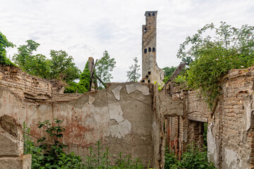 Fototapeta Aleksa Santic, Serbia - June 06, 2021: The abandoned Fernbach Castle, also known as Baba Pusta, was built in 1906 by Karol Fernbach for his own needs. obraz