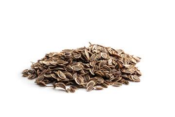 Pile of dill seeds isolated on white ready to plant