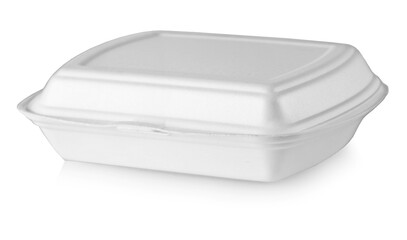 plastic white disposable food box on white background