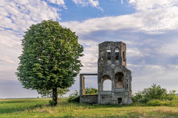Fototapeta na wymiar Mali Idjos, Serbia - June 06, 2021: The abandoned summer house in Mali Idjos was built by Pece Petar and his brother Ernest at the beginning of the 20th century in 1923.