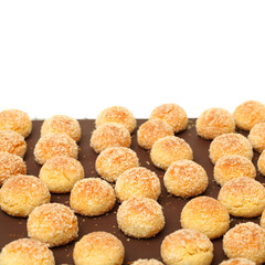 orange snowball cookies on the white background 