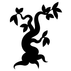 Silhouette bonsai tree on white background