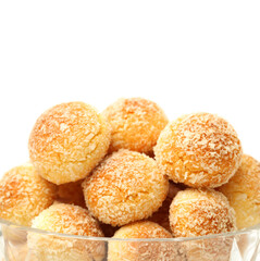 orange snowball cookies on the white background 