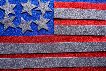 USA flag in grunge style made from shiny paper. Handmade american flag design