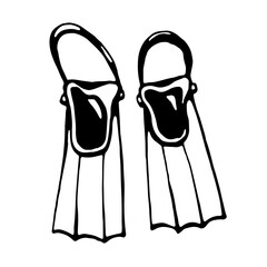 Diving fins. Vector, black, isolated