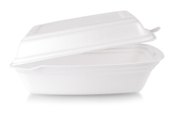 plastic white disposable food box on white background