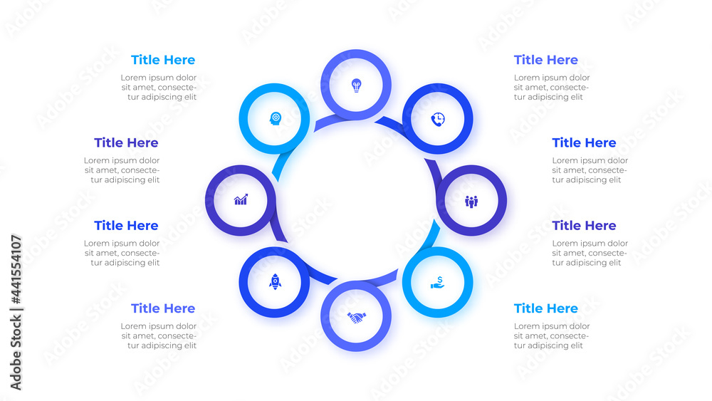 Poster Vector circle element for infographic. Template for cycle presentations banner, workflow layout, process diagram or info graph. Business concept with 8 options, parts, steps or processes