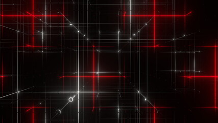 グリッド 面心立方格子構造 立体 ワイヤーフレーム 赤 [別Verあり]