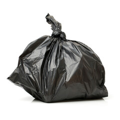 Black bag of rubbish on white background 