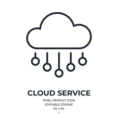 Cloud service editable stroke outline icon isolated on white background flat vector illustration. Pixel perfect. 64 x 64.