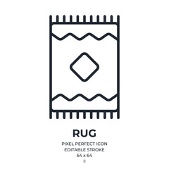 Rug editable stroke outline icon isolated on white background flat vector illustration. Pixel perfect. 64 x 64.