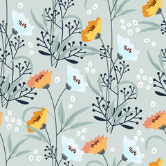 Seamless pattern of botanical floral tropical flowers and leaves vector illustration