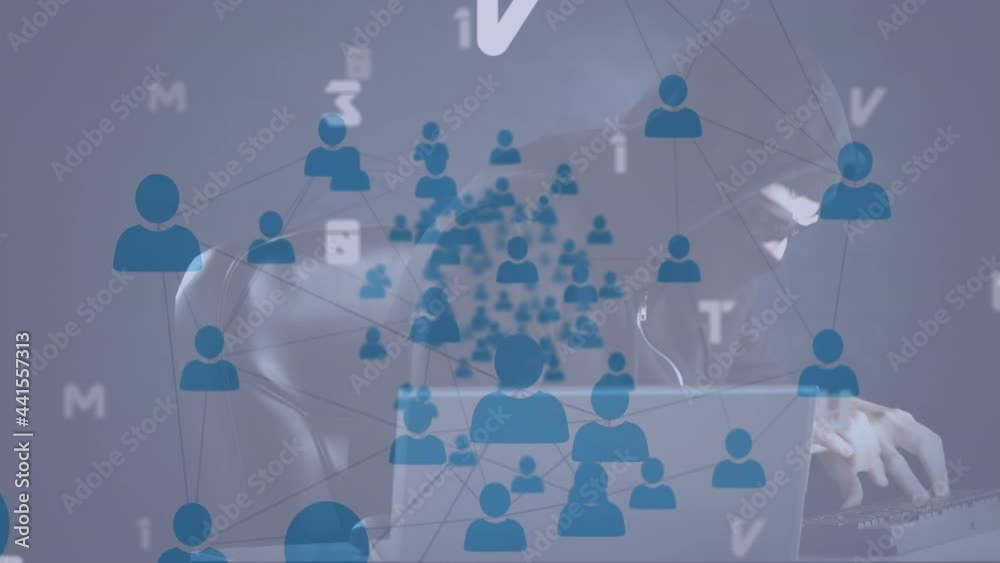 Poster animation of networks of connections and data processing over hacker
