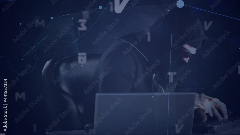 Poster Animation of networks of connections and data processing over hacker