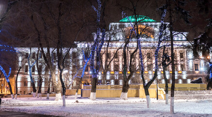 The building of the State Bank of Russia in Christmas illuminations