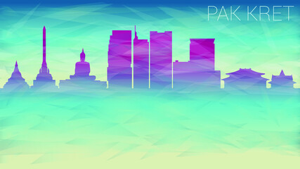 Pak Kret Thailand Skyline City Vector Silhouette. Broken Glass Abstract Geometric Dynamic Textured. Banner Background. Colorful Shape Composition.