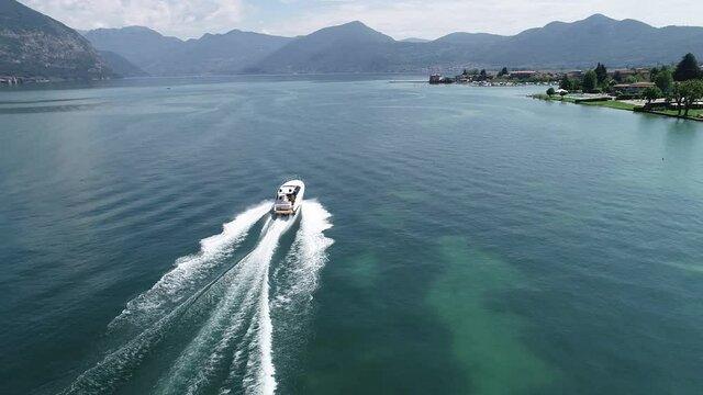 motor yacht in navigation on lake of Iseo
