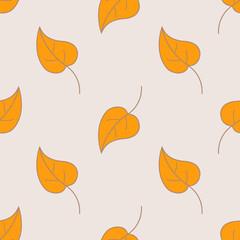 Seamless autumn leaves pattern. Orange fall leaves. Pattern in flat style. Leaves in autumn colors. Background for your cards, illustrations, wallpaper, gift paper. 