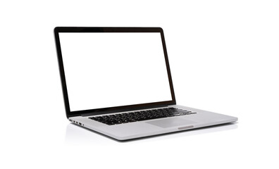 Laptop with blank screen isolated on white background