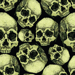  vector image of seamless texture with skulls on black background