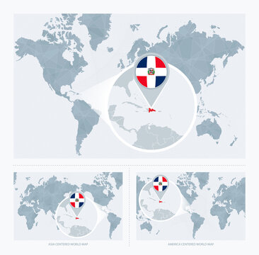 Magnified Portugal Over Map of the World, 3 Versions of the World