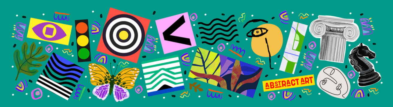 Art abstract posters. Vector illustration of geometric shapes, objects and lines, modern graphics for background, magazine or cover