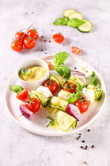 grilled vegetable skewer and dipping sauce