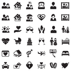 Couple Icons. Black Flat Design. Vector Illustration.