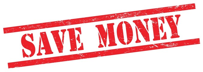 SAVE  MONEY text on red grungy rectangle stamp.