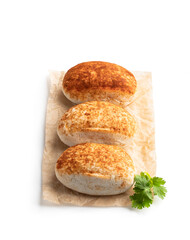 Three Chicken Tikka Empanadas isolated on white background
