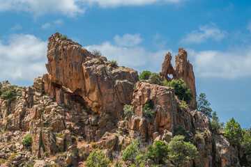 Fototapeta na wymiar Rocks at Calanques de Piana in Corsica