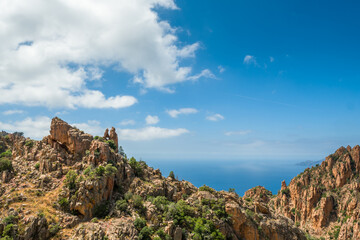 Fototapeta na wymiar Rocks at Calanques de Piana in Corsica