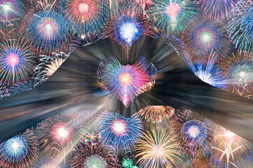 花火と夜景を見つめるカップル Wall Mural Wallpaper Murals Lastpresent