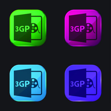 3gp File Format Symbol four color glass button icon