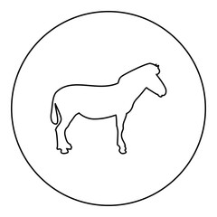 Zebra stand Animal standing silhouette in circle round black color vector illustration contour outline style image