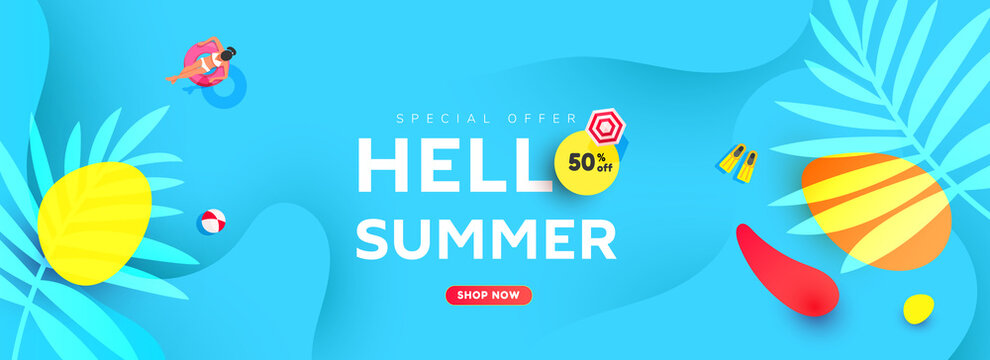 Summer sale editable template banner with fluid liquid elements and bubble forms for banner, greeting card, poster and advertising