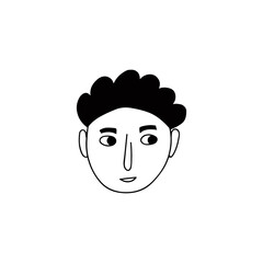 Obraz premium Hand drawn human face doodle. Young guy. Isolated ink drawing with a pen. Pencil drawing. Simple illustration.