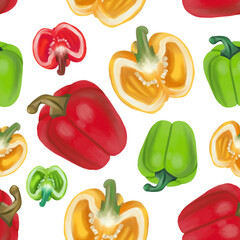 Seamless pattern with bell pepper colorful vegetables organic Background for menu or food