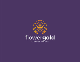 Abstract flower with circle logo template. elegant flowers with gold color concept