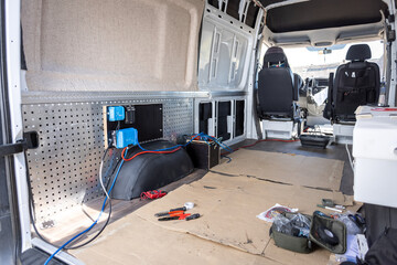 Van getting converted into a caravan - early stage with electronics